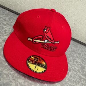New Era 59FIFTY Owl on Bat Hat Mens 7 1/4 Red Excellent Fitted Wool Cap